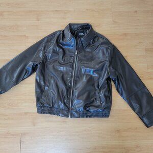 Zara Faux Leather Bomber Jacket SMALL BROWN